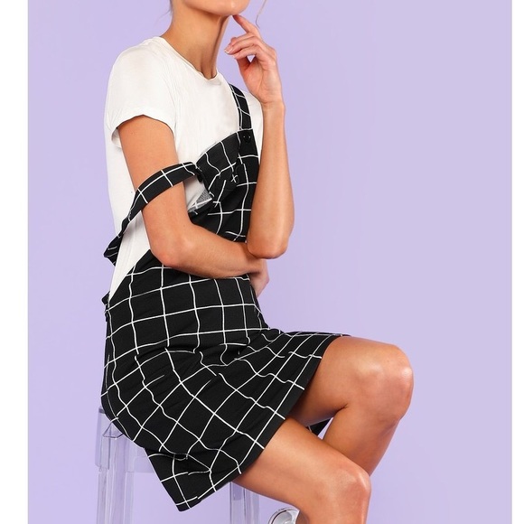LAST ONE Black and White Plaid Overall Dress - Picture 7 of 7